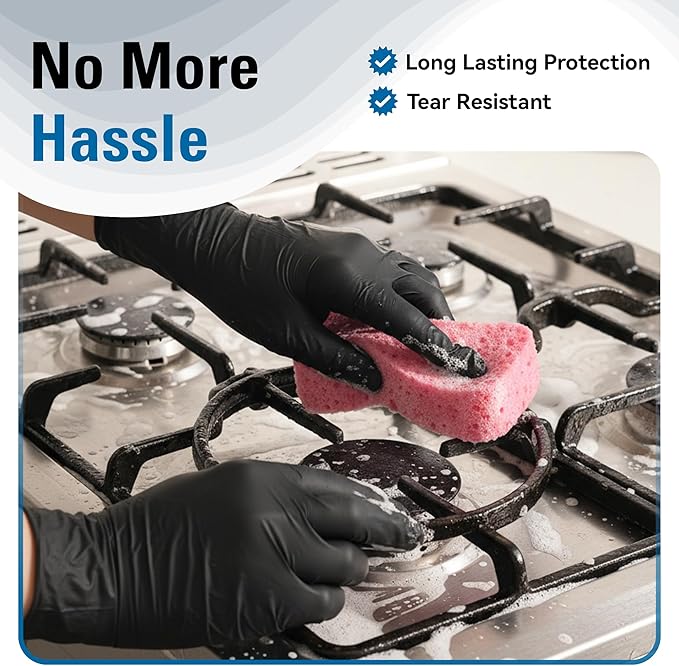 SWIFTLITE Disposable Nitrile Gloves Black, Food Safe Rubber Gloves Latex-Free Powder-Free for Cooking Food Prep Kitchen Clean