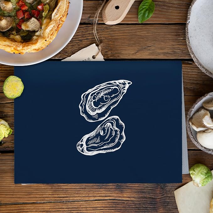 Coastal Oyster Beach Decor Dish Hand Tea Towels for Bathroom Kitchen, Oyster Shell Ocean Beachy Bathroom Decor Gifts, Navy Blue Nautical Summer Kitchen Towels and Dishcloths Sets of 2,16x24in