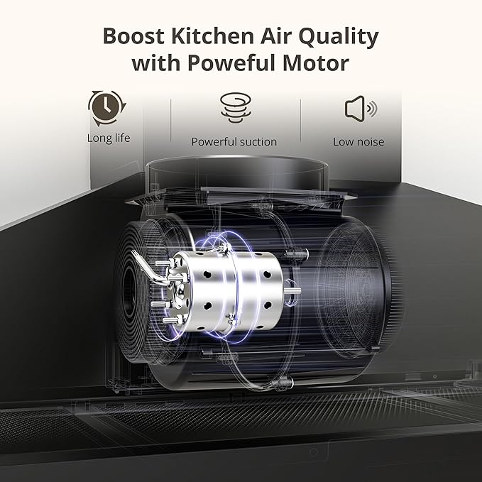 FIREGAS Black Range Hood 36 inch with Ducted Convertible Ductless, Kitchen Wall Mount Chimney-Style Over Stove Vent, 3 Speed Exhaust Fan, LED Lights
