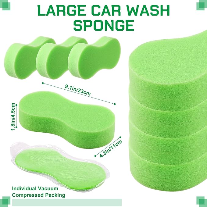 Vesici 60 Pack Large Sponges Bulk Multi-Purpose Extra Large Sponge for Washing Cars Field Day Water Games Household Cleaning Car Boat Bike Kitchen Bathroom Vacuum Compressed Packing (Bright Green)
