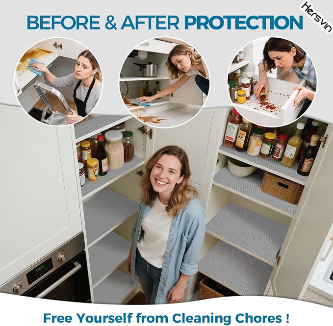 Hersvin Shelf Liner, 18" x20' Non-Adhesive Drawer Liners EVA Kitchen Cupboard Cabinet Covering Undersink Mat Washable Fridge Lining Paper (Gray Diamond)