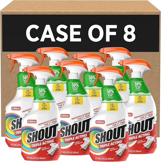 SC Johnson Professional Shout Active Enzyme Laundry Stain Remover Spray 22 fl oz, Pack of 8