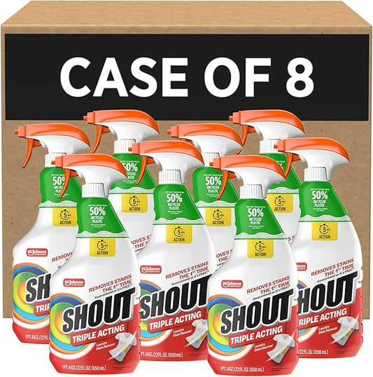 SC Johnson Professional Shout Active Enzyme Laundry Stain Remover Spray 22 fl oz, Pack of 8