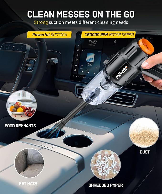 Car Vacuum Portable Cordless, High Power Suction & Blower, Handheld Vacuum Cleaner for Car, Home, Desktop, Keyboard,Birthday Gifts for Men Dad Husband(Gloss Black)