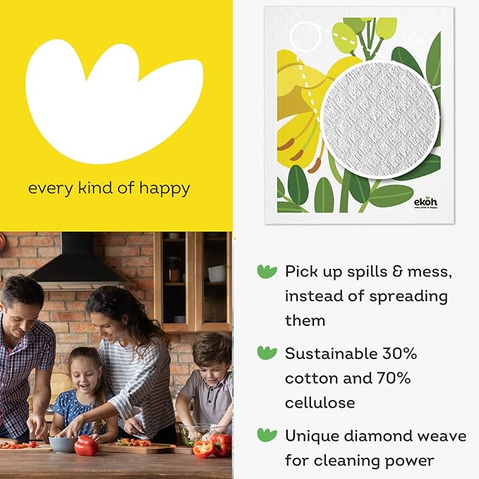 EKOH Swedish Dishcloths for the Kitchen - 12 Pack Cleaning Cloths for the Home - 100% Biodegradable Dish Cloths a Paper Towel and Plastic Sponge Alternative (Scandi Botanical, Scandinavian)