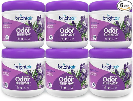 Bright Air 14 oz. Super Odor Eliminator, For Medium-Size Spaces, Lavender & Fresh Linen Scent, Case of 6, Odor Eliminator & Air Freshener, Natural Essential Oils, Lasts Up to 90 Days Each