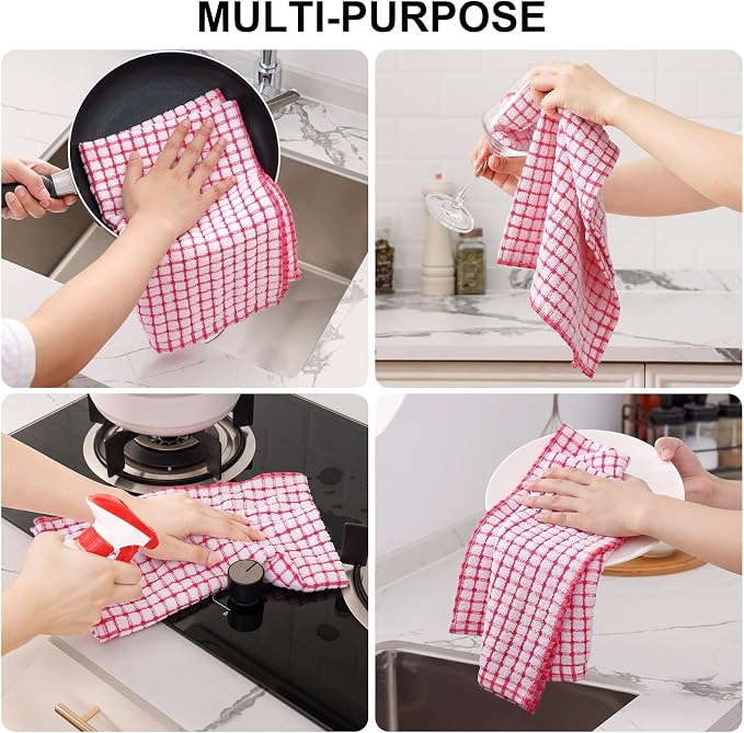 Kitinjoy Cotton 16 Pack Kitchen Towels and Dishcloths Sets, 16 x 25 Inch & 12 X 12 Inch Dish Towels Bulk, Super Soft and Absorbent Hand Towels for Kitchen Drying, Red