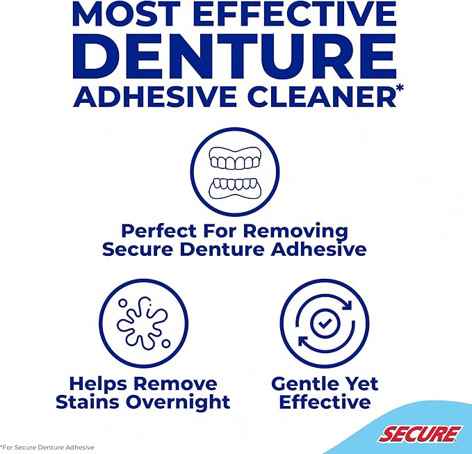 Secure Daily Cleansing Tablets - pH 9 Formula Thoroughly Cleans Dentures - Fights Odors, Stains & Germs - For Dentures, Nightguards, Retainers & Partials - 32 Tablets (1 Pack)