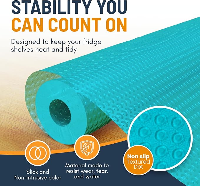 Refrigerator Liners for Shelves by Linda’s Essentials - Easy to Clean Fridge Liner with Spill Protection Fridge Shelf Liners & Drawer Liner, Nonslip BPA-Free Refrigerator Mats (Blue Roll)