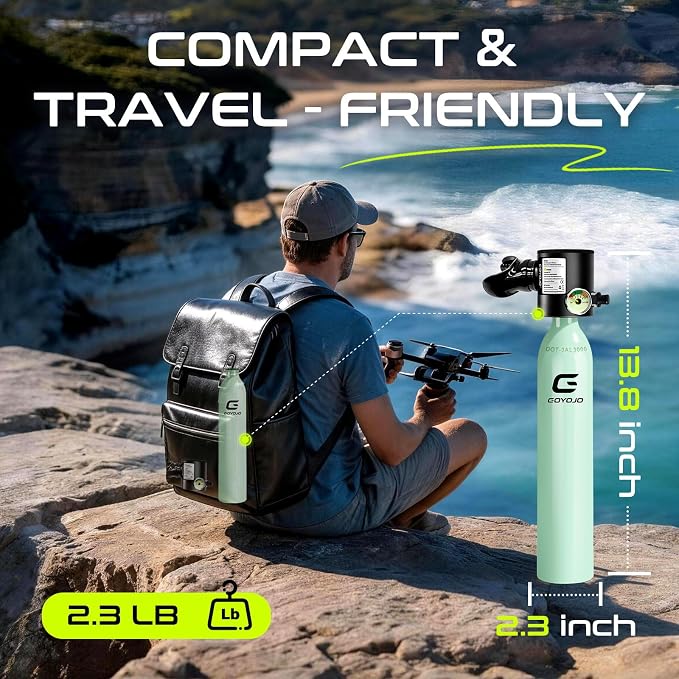 GOYOJO Mini Scuba Tank, Portable Diving Lung Air Tank with DOT Certified, Refillable Emergency Backup Pony Bottle for Snorkeling, Underwater Breathing, Training