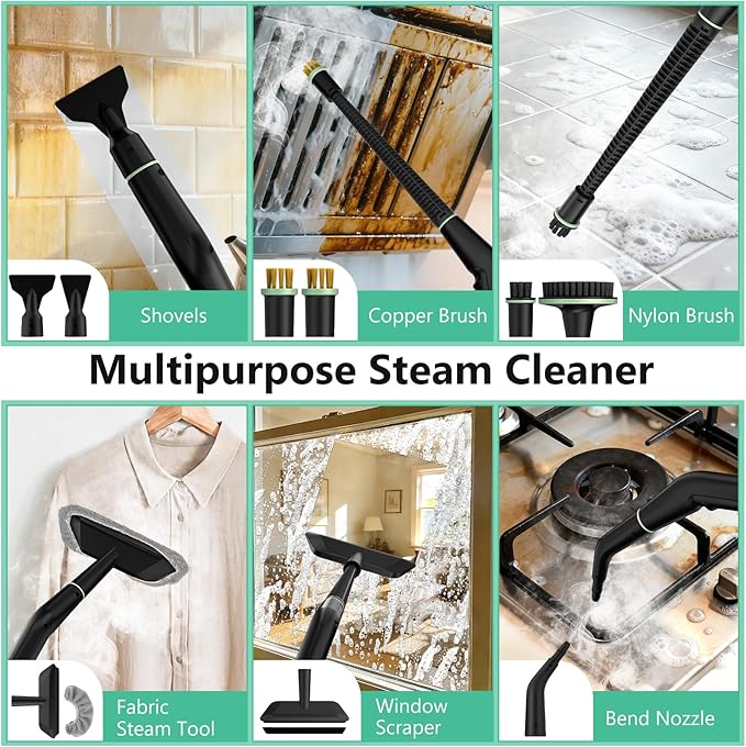 Steam Cleaner, Portable Steamer for Cleaning with 16pcs Accessories, 6-Level Adjustable and 15s Heat-Up, Handheld Steam Cleaner for Home, Tile, Dirt, Grout, Grease, Car Detailing