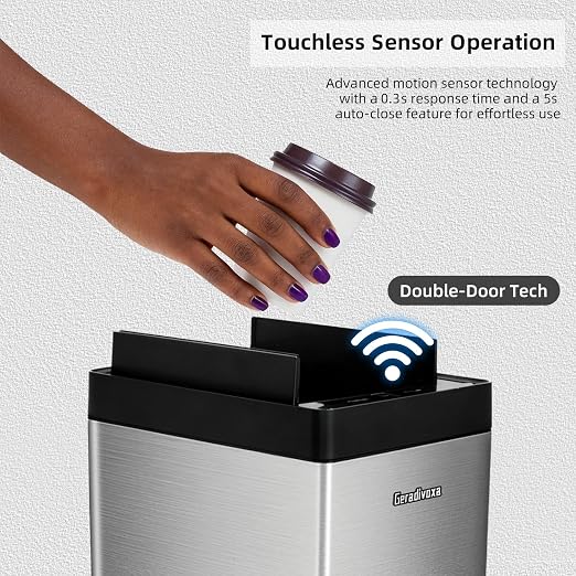 Kitchen Trash Can with Automatic Bag Assist – 8 Gallon Smart Matte Stainless Steel Bin with Motion Sensor Butterfly Lid for Home, Living Room, Bedroom, RV