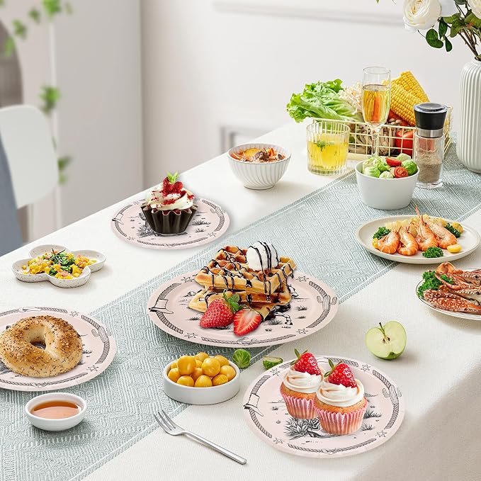 200PCS Cowboy Party Supplies Serve 50,Western Cowboy Rodeo Theme Party Paper Plates,Napkins,And Forks Kit for Birthday,Baby Shower Decorations