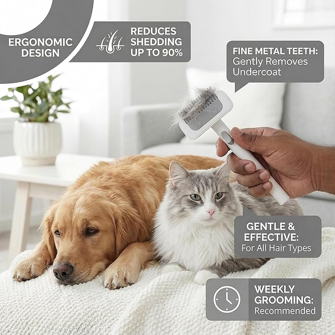 4-in-1 Pet Hair Remover Set - Cat & Dog Deshedding & Dematting Tool - Reusable Lint Roller for Couch, Carpet, Clothes, Bed & Car - Undercoat Grooming Comb, Shedding Brush & Dog Hair Rake