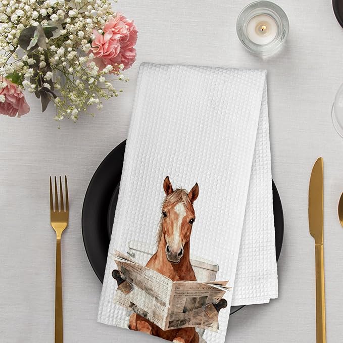 Funny Horse Hand Towels for Bathroom Kitchen Farmhouse Cabin Decor, Horse Lovers Gifts for Women Men, Rustic Horses Themed Dish Tea Towels, Farm Animals Decorative Hand Towels Set of 2, 16x24