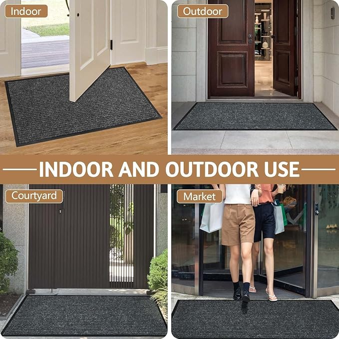 100pointONE Front Door Mat, Heavy Duty Indoor Outdoor Doormat for Entryway, 96" x 48" Low Profile Outdoor Mats for Home Entrance, Stain and Fade Resistant Welcome Mat for High Traffic Area, Dark Grey