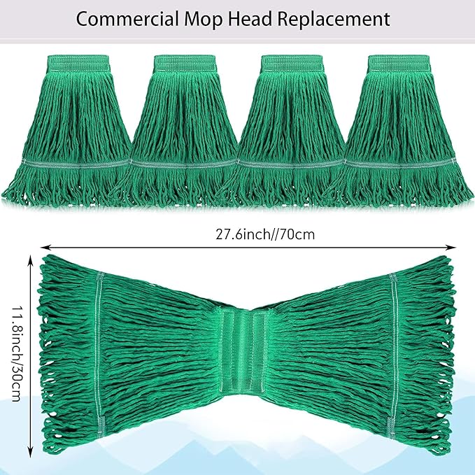 10 PCS 27.6 Inch Commercial Mop Head Refills – Heavy Duty Cotton Replacements for Industrial and Residential Floor Cleaning (Green)