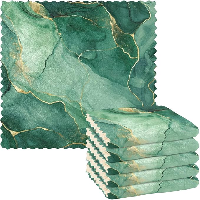 senya Kitchen Dishcloths, Green Marble Texture Cloth Dish Towels 6 Pack Super Absorbent Dishtowels Reusable Cleaning Cloths
