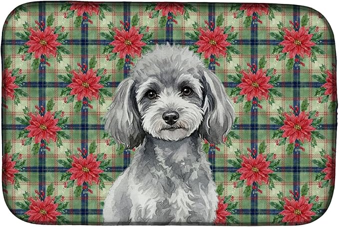 Caroline's Treasures Toy Silver Poodle Christmas PoinsettIas Dish Drying Mat Absorbent Dish Drying Mat Pad for Kitchen Counter Dish Drainer Mat for Countertop, 14 x 21", Multicolor