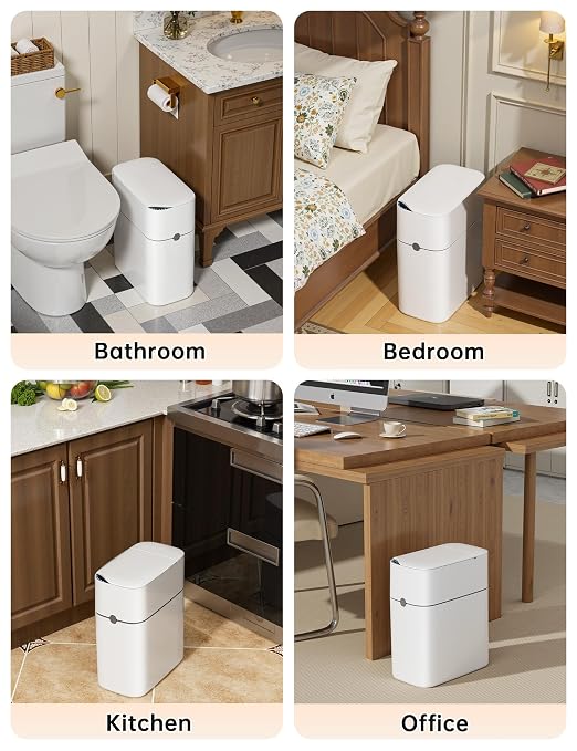 CTIME Family Bathroom Trash Can Set Includes a 2-Gallon Clean Trash Bin with a Toilet Brush, 12 pre-Soaked Disposable Brush Heads, a Small Bathroom Trash Can with Lid, and a Smart Trash can.