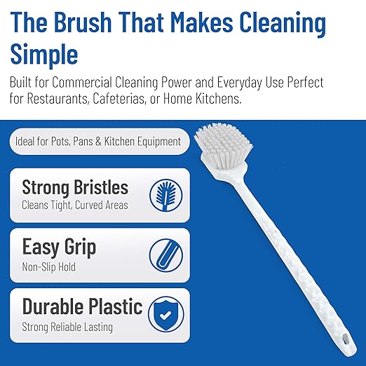 SPARTA 40501EC02 Plastic Large Scrub Brush, Kitchen Brush, Utility Brush With Long Handle For Cleaning, 20 Inches, White