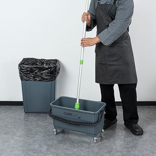 Restaurantware-Clean Tek Professional 25 Quart Cleaning Bucket, 1 Bucket With Wheels - Heavy-Duty, Comfortable Handle, Gray Plastic Pail, Portable, For Restaurant, Home, School, Office, And More