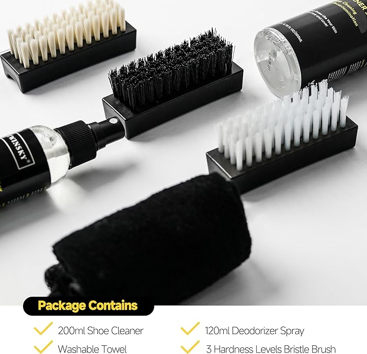 6-in-1 Shoe Cleaning Set,Compatible with Birkenstock, with Plant-Based Foam, Deodorizing Spray, 3 Brushes & Microfiber Towel, for Sneaker, Leather, Nubuck, Boot, Suede, Athletic Shoes,etc