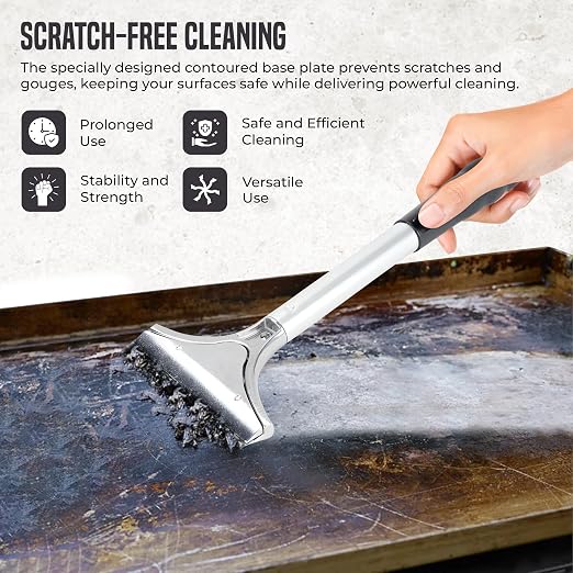 OCS Parts 12-Inch Flat Top Grill Scraper with 4" Scraper Blade | Heavy-Duty Multipurpose Scaper for Grills, Griddles and Kitchen Surfaces | Includes Five Scraper Blades Stored Inside Handle