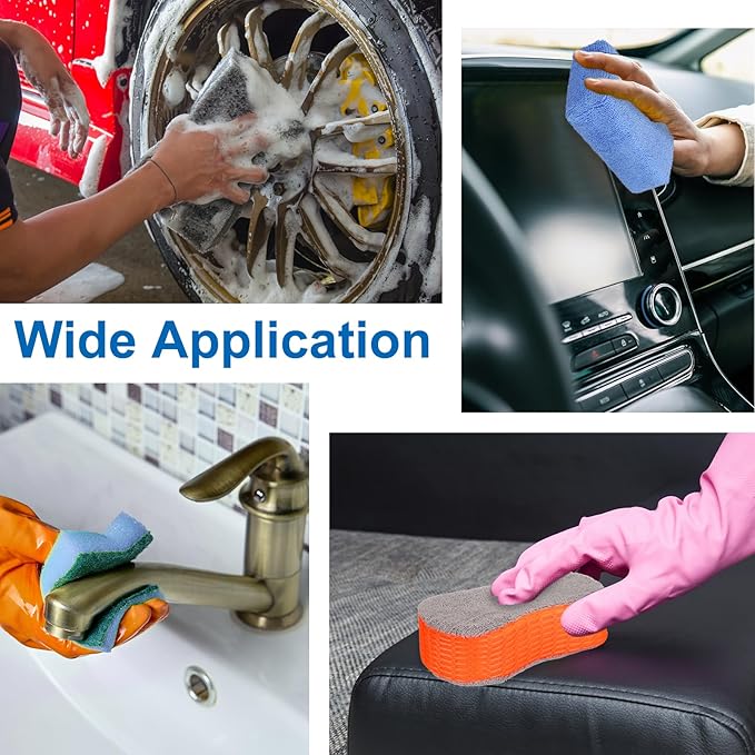 HARFINGTON 4pcs Microfiber Car Wash Sponge 8.7"x4.3" Non-Scratch Foam Applicator Pads for Car Detailing, Waxing, Conditioner Application, Paint Sealants, Orange