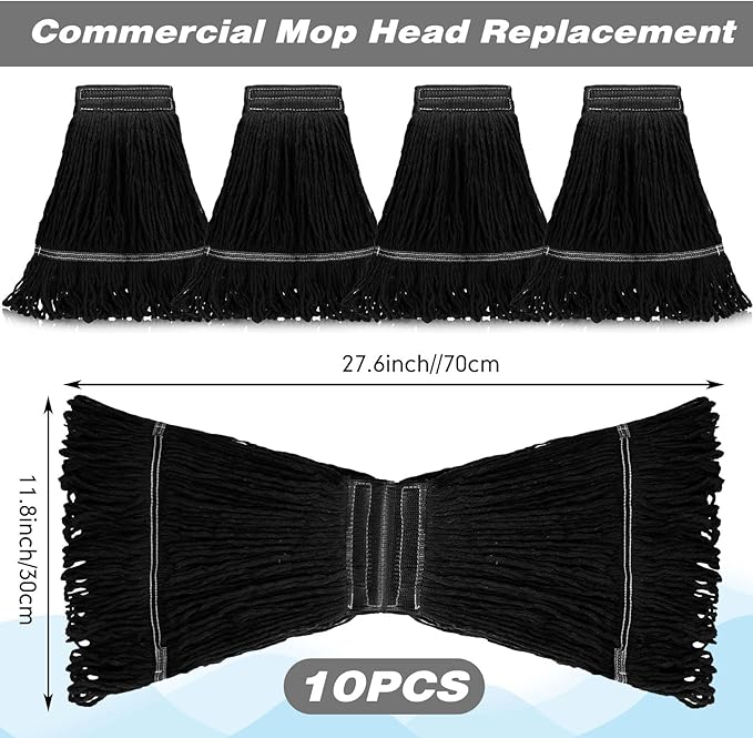 Nuogo 10 Pcs Commercial Mop Head Replacement Floor Cleaning Wet Heavy Duty Commercial Mop Refills General Cleaning(27.6 Inch,Black)