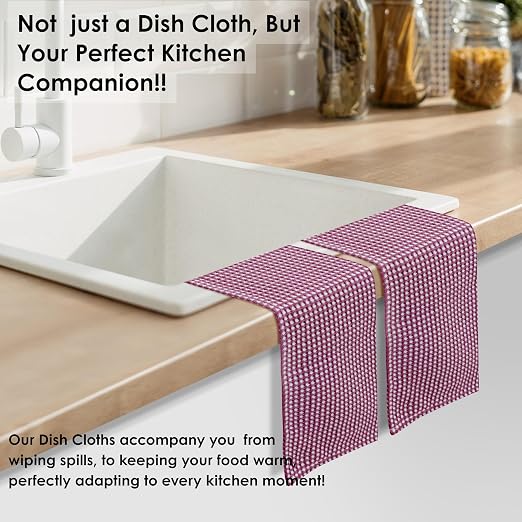 Dual Tone Waffle Weave Dish Cloth, 12 Pack, 100% Cotton, 12"x12", Super Absorbent, Fast Drying Reversible Dishcloth Set, Washcloth, Dish Rags, Soft for Cleaning, Durable, Burgundy