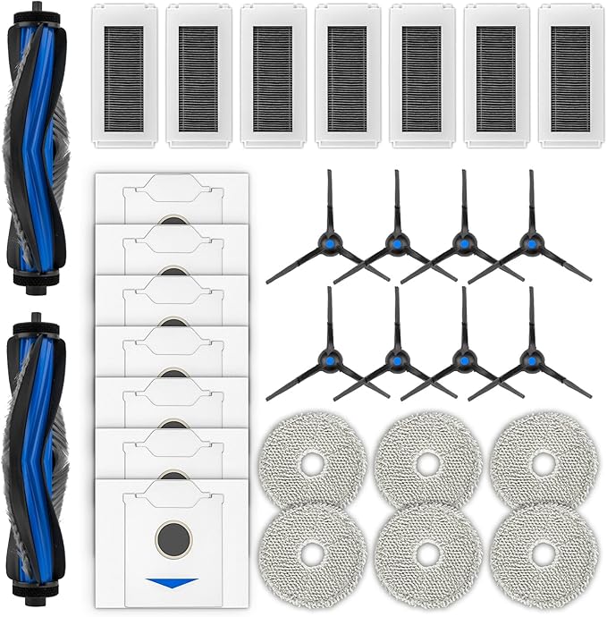 (30 Pack) N30 Omni Replacement Parts Accessories Kit for ECOVACS DEEBOT N30 Omni, N30 Pro Omni Robot Vacuum, 2 Roller Brushes, 8 Side Brushes, 7 Dust Bags, 7 HEPA Filters, 6 Mop Pads