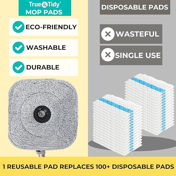 True & Tidy® TrueClean Spin Mop 2.0 w/Detachable Inner Bucket, Self Standing, Separates Clean and Dirty Water, Foldable Square Mop Head, Triple Jet Stream w/Hidden Brush, Replaceable 2pc Pads