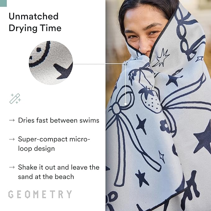 GEOMETRY Micro-Loop Beach Towel – Spring & Summer Collection – Quick-Dry, Sand-Resistant, Ultra-Absorbent Compact Towel for Beach & Travel (Wind Down)