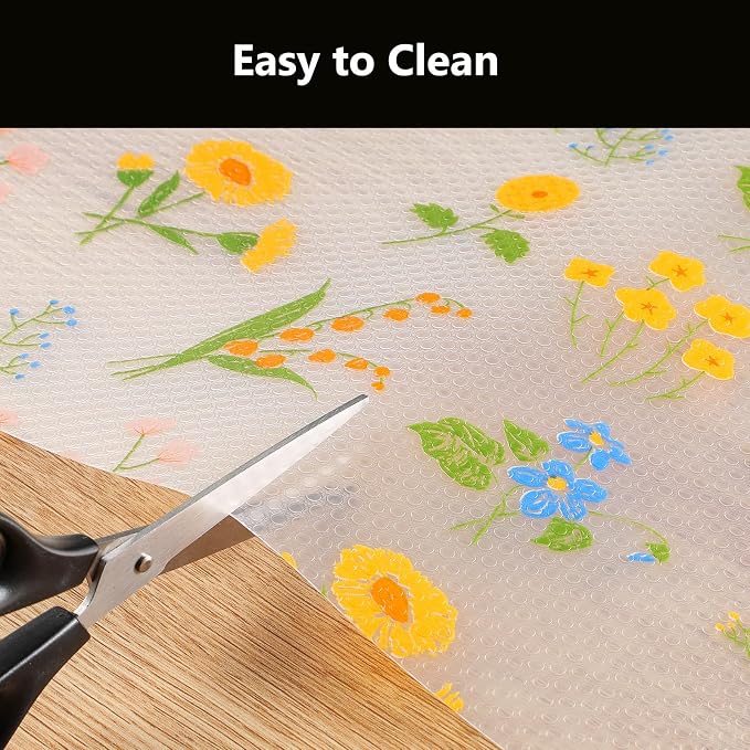 INNOLITES Shelf Liners for Kitchen Cabinets Non-Adhesive Drawer Liner with Floral, Waterproof Durable Easy to Clean, for Refrigerator, Shelves (Colorful Floral, 11.8" x 120")
