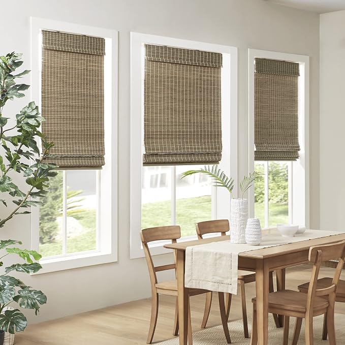 Madison Park Eastfield 100% Bamboo Cordless Roman Shades-Woven Wooden Privacy Panel, Light Filtering Easy Installation Window Blind Treatment, Bedroom, Living Room Decor, 31" W x 64" L, Natural Ash