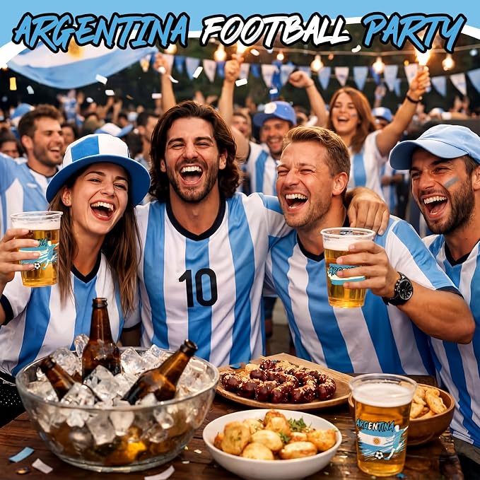 Jingmore 50 Pcs Soccer Plastic Cups 12 oz International Countries Soccer Disposable Plastic Cups Thick Clear Drinkware for Sports Games Party Supplies (Argentina)