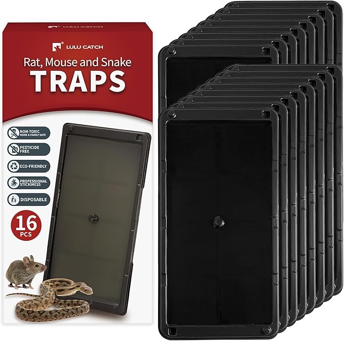 LULUCATCH Mouse Glue Traps 16 Pack, Larger & Heavier Plastic Sticky Glue Traps with Extra-Strong Adhesive for Mice, Rats, Sticky Mouse Trap for Indoor Use, Easy to Set