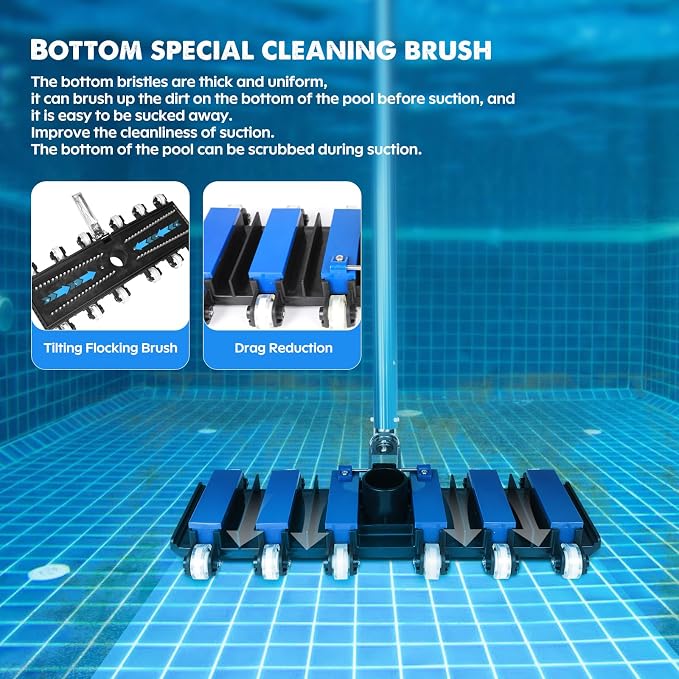 Pool Vacuum Head, Manual Pool Vacuum for Inground and Above Ground Pools Flexible Swivel Pool Head with Integrated Bottom Brush Swimming Pool Head for Absorb - 19 Inch Brush