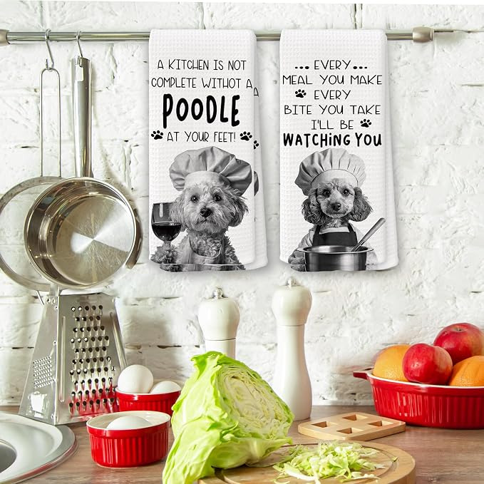Funny Poodle Dog Kitchen Towels 16x24 Inch Set of 2 | Poodle Lovers Gifts for Women Men Dish Tea Towels for Kitchen, Dog Lover Mom Dad Owner Gifts Decorative Hand Towel