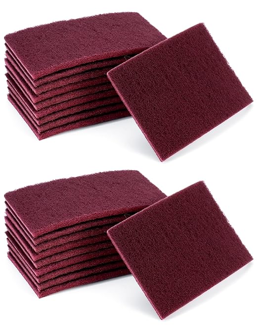 QWORK Scuff Pad Cleaning Pads - 20 Pack, 6" x 9", 7447 Polishing Pads, Aluminum Oxide Hand Pads, Fine Grade, for Automotive Surface Cleaning, Paint Primer, Maroon