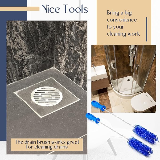Baderke 2 Pieces Drain Brush Pipe Cleaning Tube Brushes 19.7 Inch Plastic Shower Pipe Flexible Cleaning Tool(Blue,19.7 x 1.5 Inch)