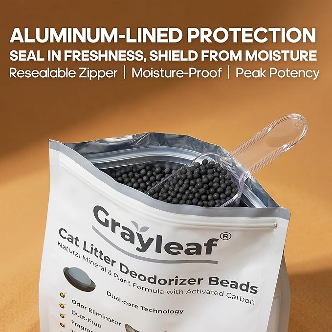 Grayleaf® Unscented Cat Litter Deodorizer, 2.2lb Dust-Free Odor Eliminator | Activated carbon & mineral formula, baking soda free, ideal for heavy odor, multi-cat & automatic boxes