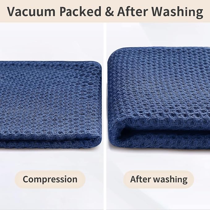 Homaxy 100% Cotton Kitchen Towels and Dishcloths Set, 12 x 12 Inches and 13 x 28 Inches, Set of 12 Bulk Kitchen Towels Set, Ultra Soft Absorbent Dish Cloths for Washing Dishes, Navy Blue