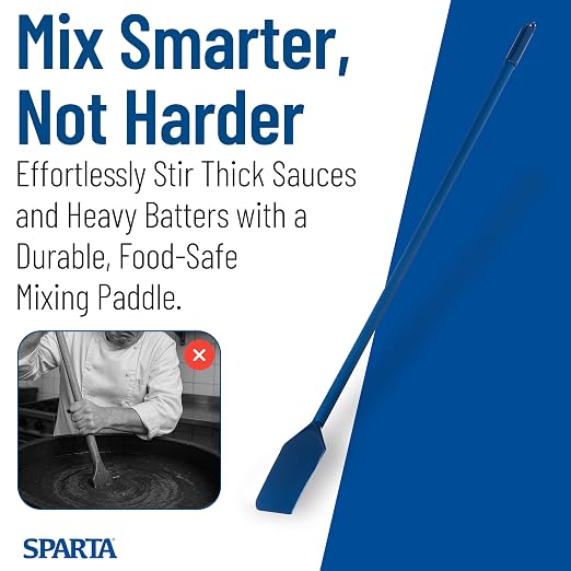 SPARTA Nylon Paddle Mixing Scraper, Long Handle, Waterproof with Color Coded System for Large Batch Cooking and Cleaning, 48 Inches, Blue, (Pack of 6)