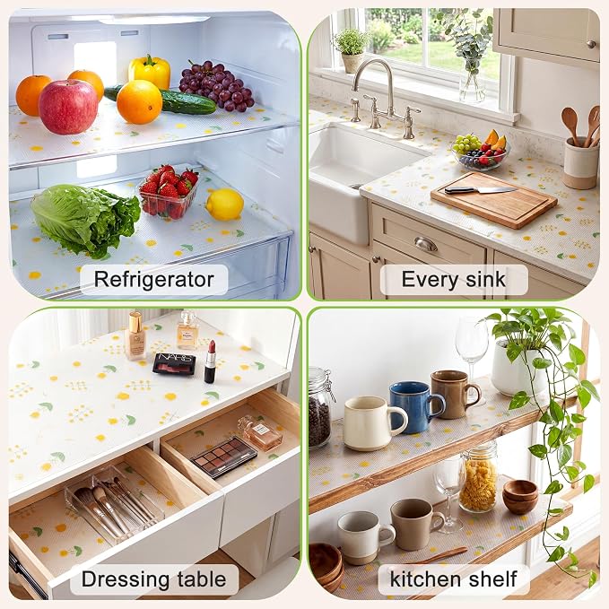 Beautysaid Shelf Liner Non Adhesive — EVA Drawer & Cabinet Liner, Waterproof Non Slip Kitchen Shelf Paper, Thick Washable Refrigerator Mat for Cabinet Shelves & Pantry, Floral, 12 in x 10 FT
