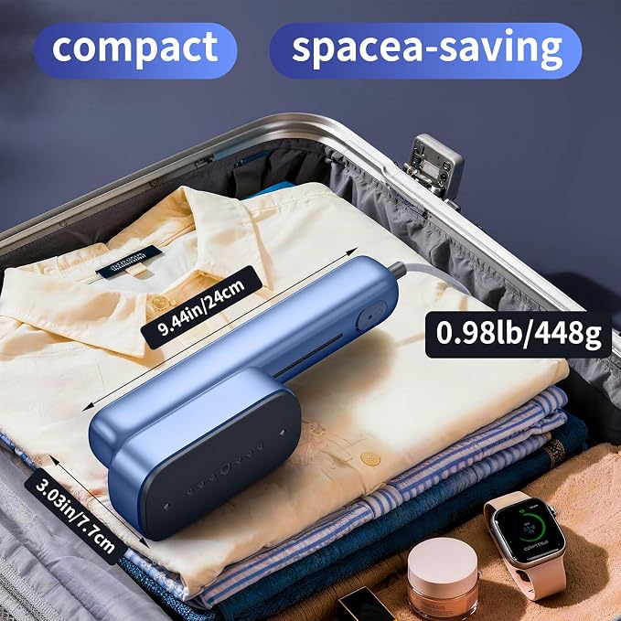 Global Travel Steamer for Clothes,(100V-230V) Dual Voltage Portable 2-in-1 Handheld Steamer & Iron, Travel Safer with Auto-Off- Suitcase Essential for Business Travel & Europe,Blue