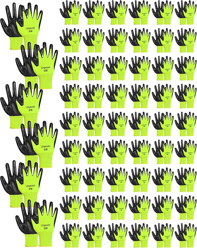 Maxcheck PU Coated Gloves Bulk, Reusable Rubber Safety Gloves for Men Women Work Warehouse, Mechanic, Woodworking