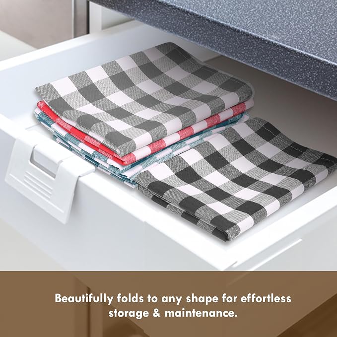 Gingham Buffalo Check Kitchen Towels, 4 Pack, 16x26 Inches, 100% Cotton - Super Absorbent, Quick Drying, Hand Towels for Drying Dishes, Dish Cleaning Towels with Hanging Loop, Multi