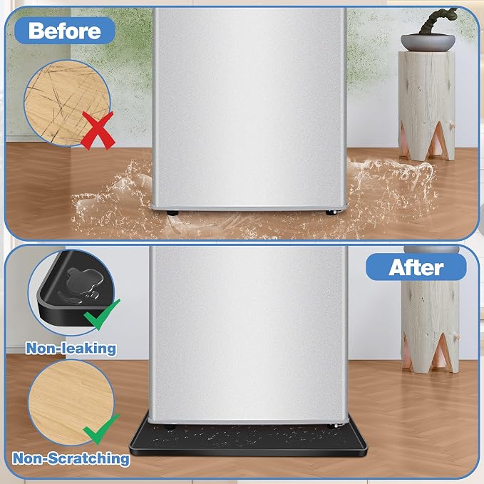 ToLanbbt 2P Mini Fridge Silicone Mat, 20" x 20" x 0.6" Mini Fridge Drip Tray Under Refrigerator Mat Carpet Floor Protector, Leak-Resistant Portable AC Pan for Washing Machine Dishwasher Dryers, Black
